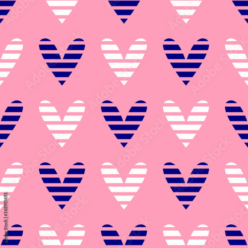 Simple girly seamless pattern with cut hearts. Romantic vector illustration.