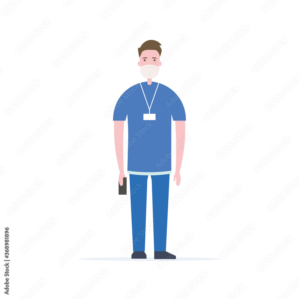 Doctor in a medical mask. Hospital professional. Medic. Flat style. Vector illustration
Doctor in a medical mask. Hospital professional. Medic. Flat style. Vector illustration