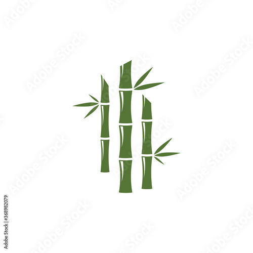 Bamboo logo with green leaf vector icon template