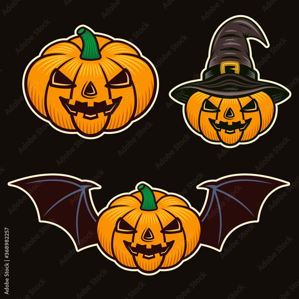 Halloween pumpkins set of vector cartoon objects Halloween pumpkins set of vector cartoon objects