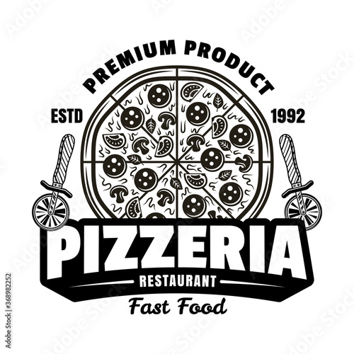 Pizzeria vector vintage emblem or logo with pizza