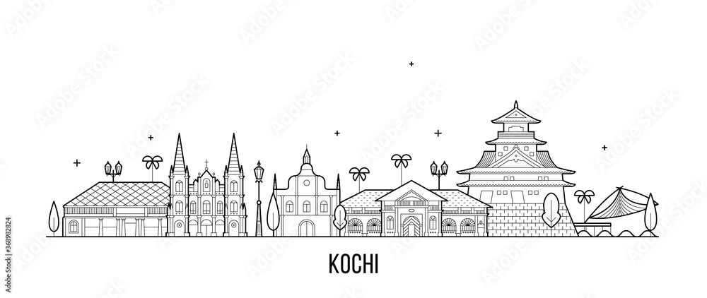 Kochi skyline India Trendy vector linear style Kochi skyline India Trendy vector linear style