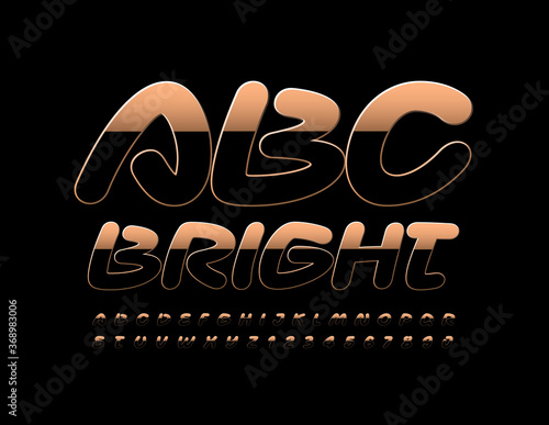 Vector bright Alphabet. Golden and Black gradient Font. Metallic reflective Letters and Numbers 