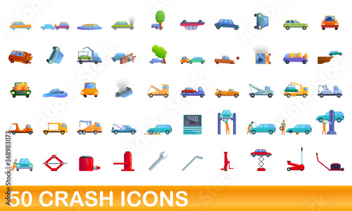 50 crash icons set. Cartoon illustration of 50 crash icons vector set isolated on white background