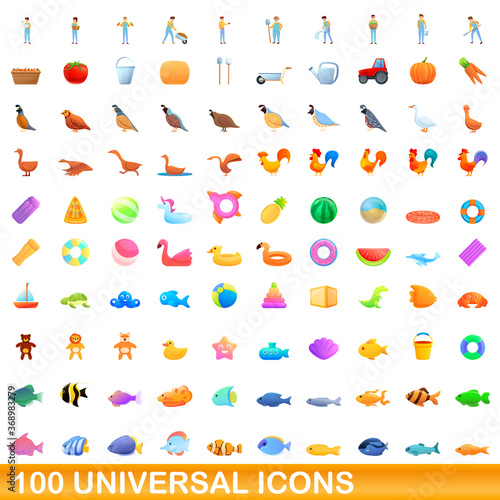Wallpaper Mural 100 universal icons set. Cartoon illustration of 100 universal icons vector set isolated on white background Torontodigital.ca