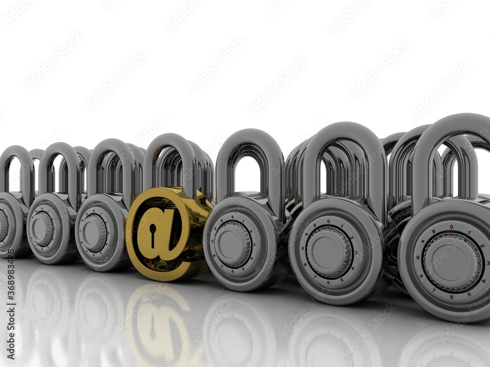 3d rendering E-mail symbol with lock. Internet security concept 3d rendering E-mail symbol with lock. Internet security concept