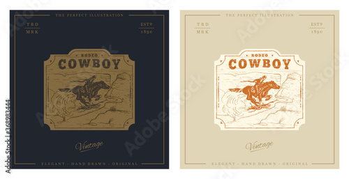 Cowboy rodeo illustration. Retro vintage rider illustration for label and poster