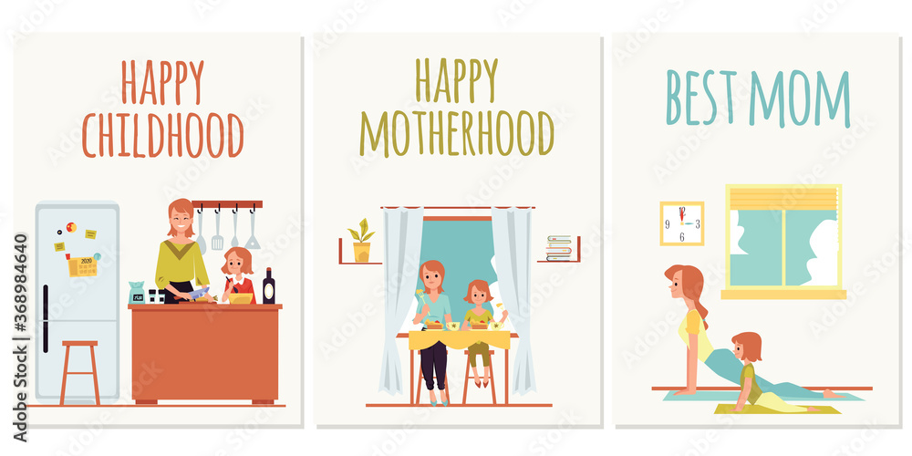 Set of social media banners or cards for Mothers day flat vector illustration.
