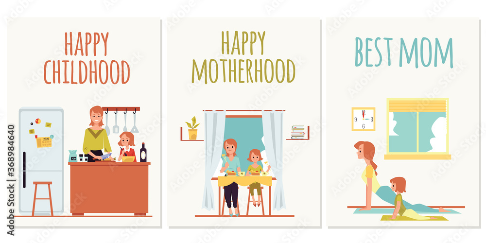 Set of social media banners or cards for Mothers day flat vector illustration. Set of social media banners or cards for Mothers day flat vector illustration.