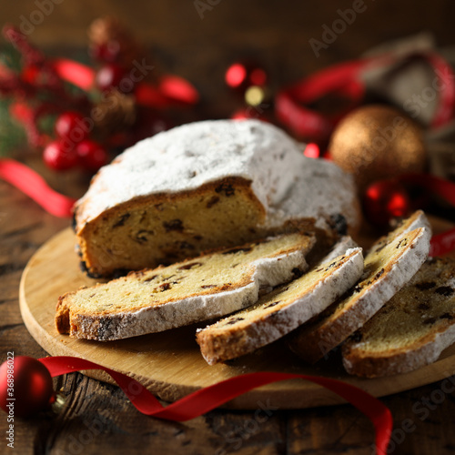 Traditional homemade stollen with raisins