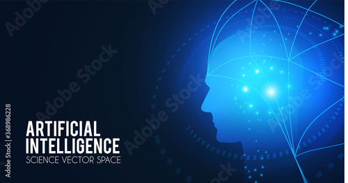 Artificial Intelligence. Big data web banner design. Alien mind. Futurisric technology scifi background.