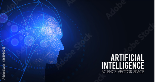 Artificial Intelligence. Big data web banner design. Alien mind. Futurisric technology scifi background.