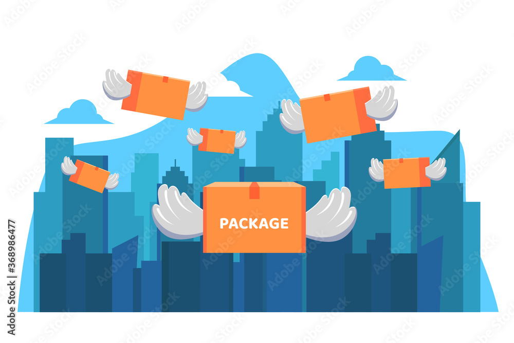 Flying Package. winged package illustration