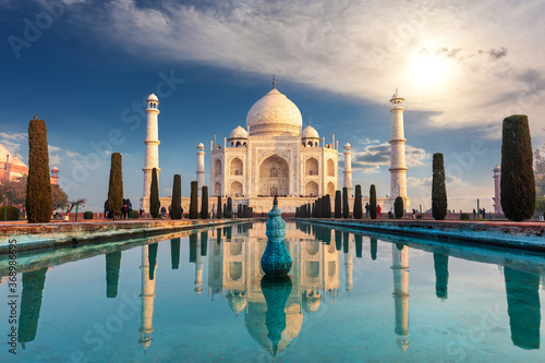 Taj Mahal Mausoleum in India, famous view