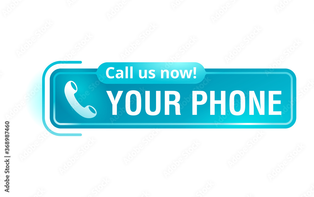 Call us button  - template for phone number place in website header  - conspicuous sticker with phone headset pictogram