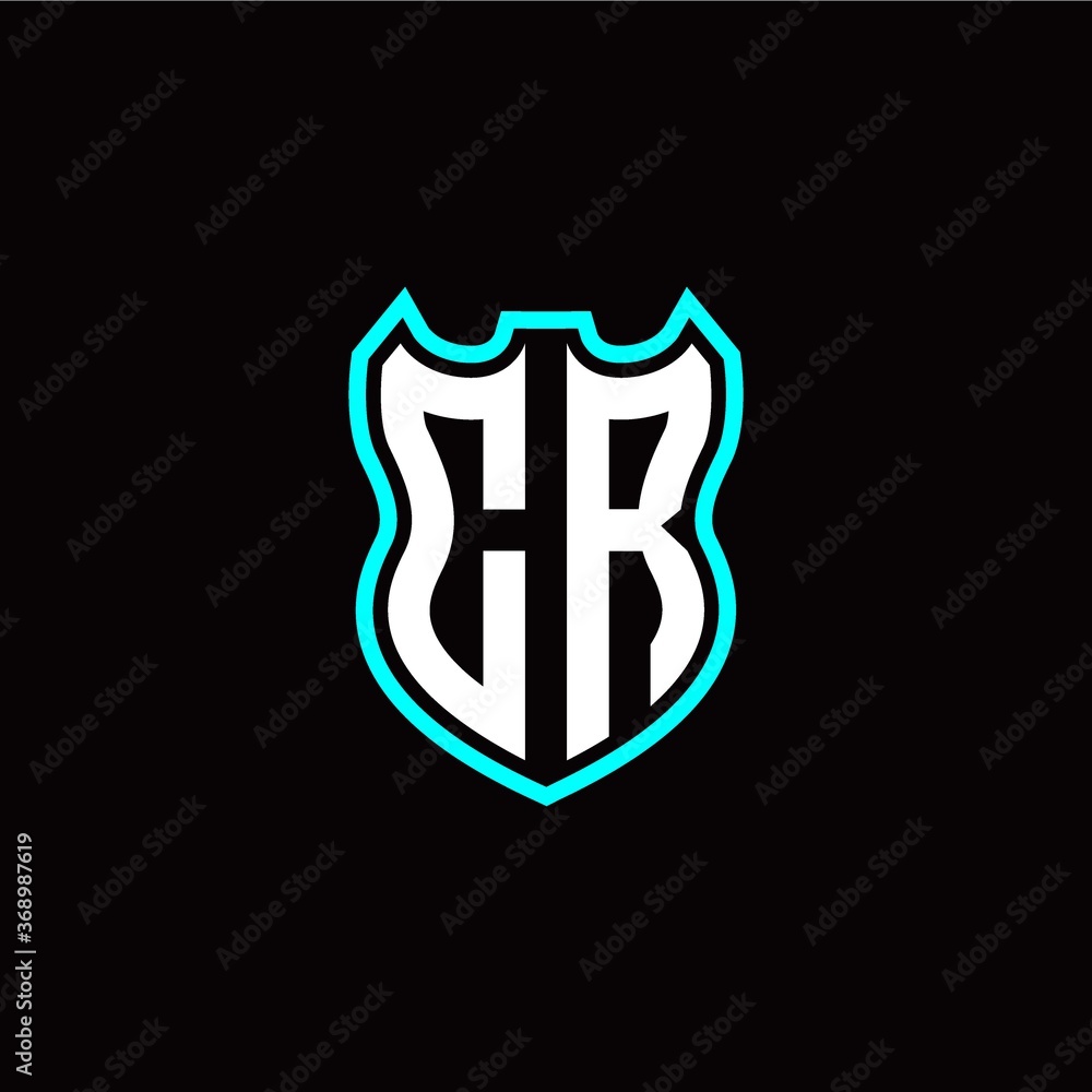 C R initial logo design with shield shape