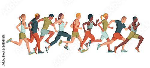 Marathon race group - flat modern vector concept. Running men and women vector illustration. 
