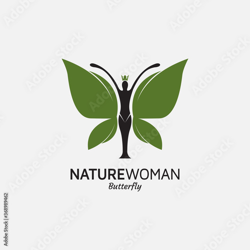 Butterfly lady woman nature with leaves logo design
