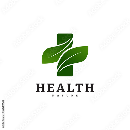 Company Health nature medical plus with a leaves creative logo design inspiration photo