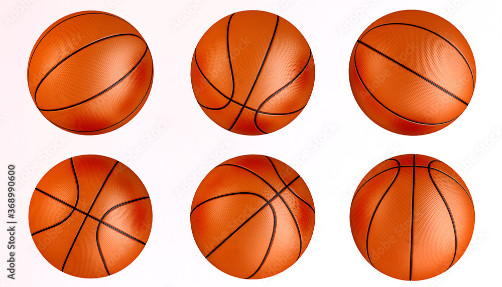 High quality basketball collection set isolated on white background, Different side of basketball 3D rendering