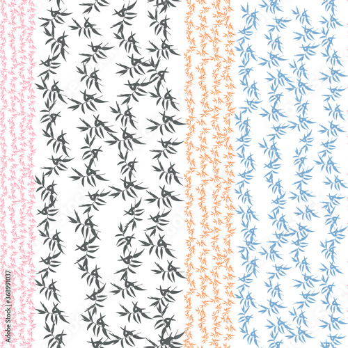 Leaves vector seamless pattern. Simple geometric repeat in pastel colors. Rows of elements on white background.