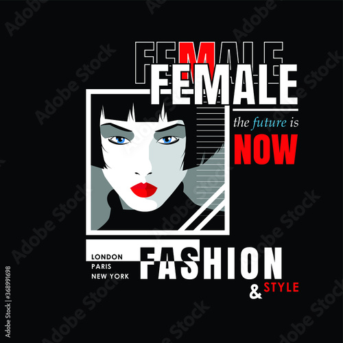 Pop art portreit of fashion woman with quote on black background. Vector illustration
