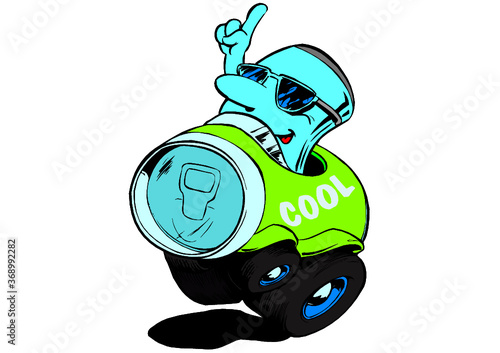 cartoon soda can car with big tires 