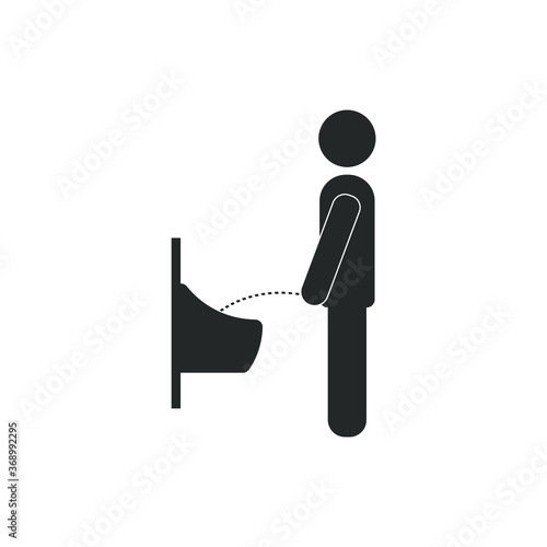 User toilet instructions. Sign of pissing men. Toilet . Man gender icon. Restroom wc door symbol. Dash line pee. Public Information Signs in flat style. eps 10