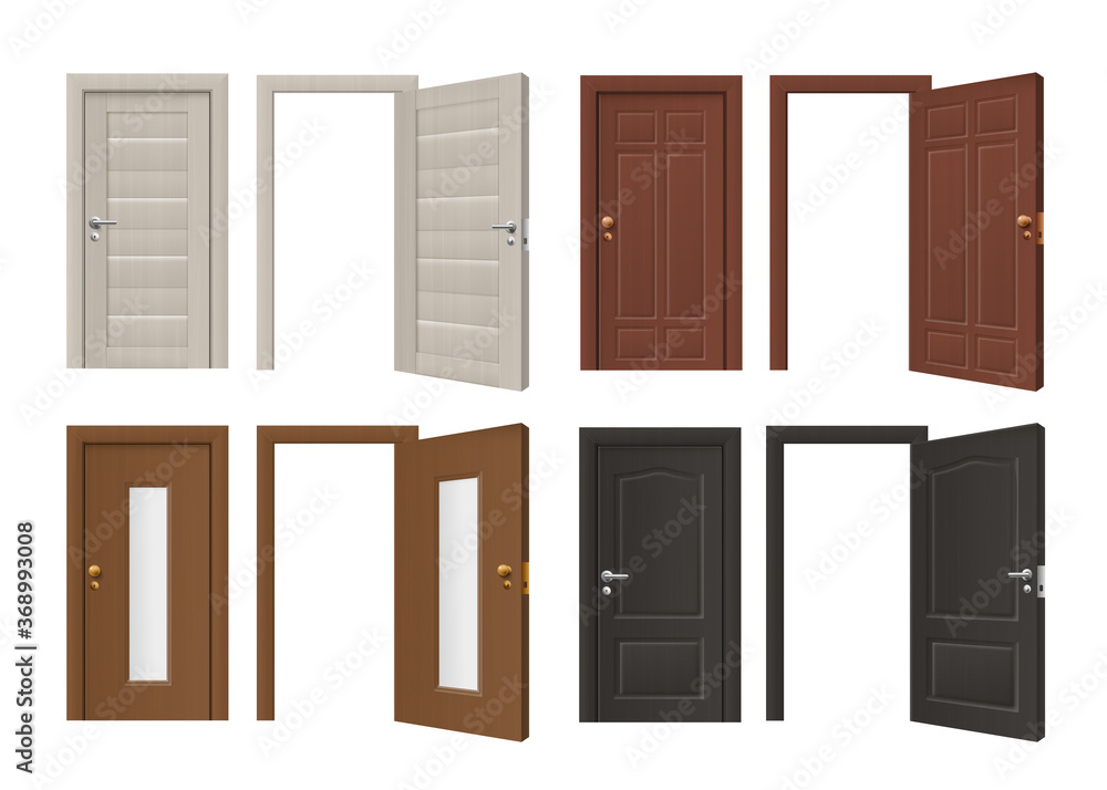 Set templates of doorway with door, 3d realistic vector illustration isolated. Set templates of doorway with door, 3d realistic vector illustration isolated.