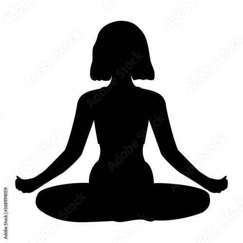 Silhouette of a woman sitting in a lotus position isolated on white background. Yoga. Woman doing yoga. Meditation. Vector illustration