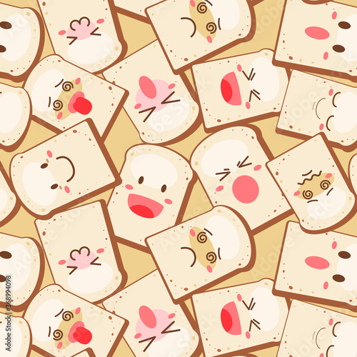 Bread Toast in Many Emotion Face Pattern, vector, Illustration