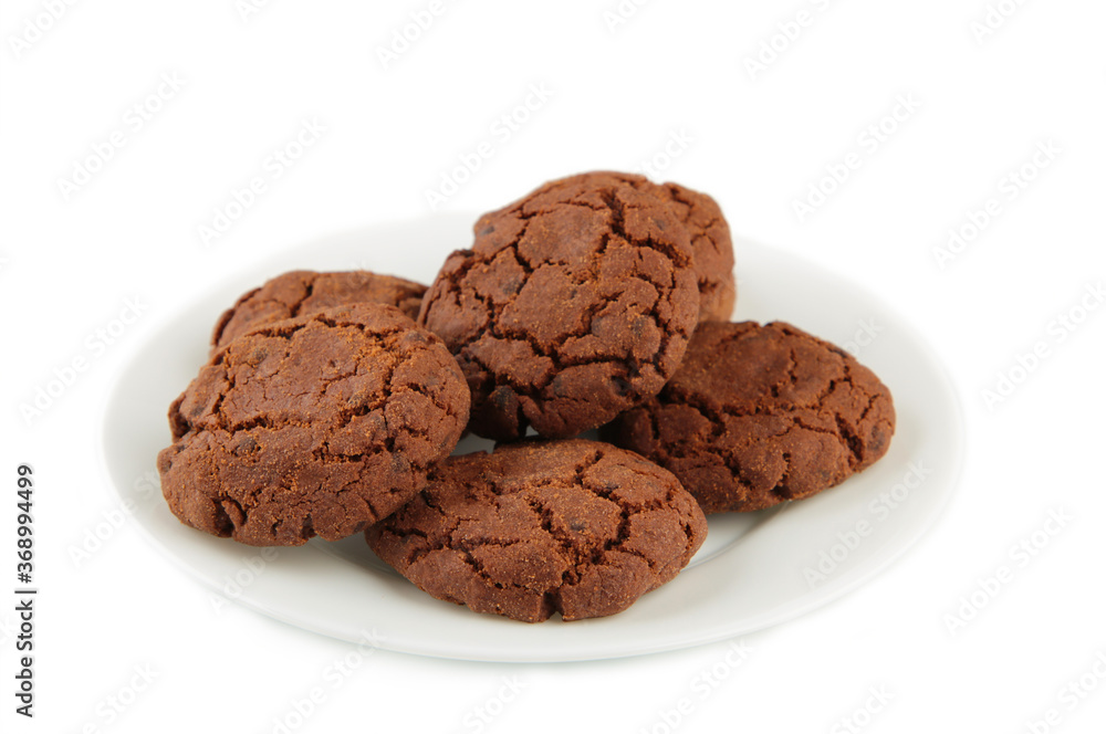 Chocolate chip cookies on a plate isolated on white background Chocolate chip cookies on a plate isolated on white background