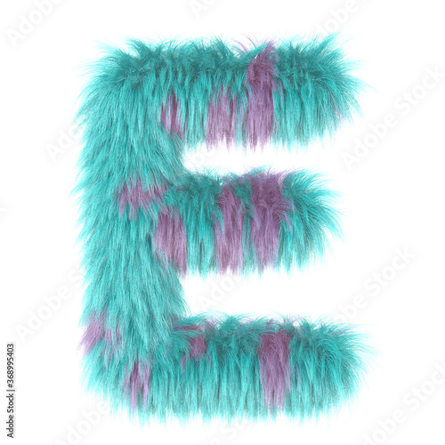 3d cartoon fun animal fur letter E