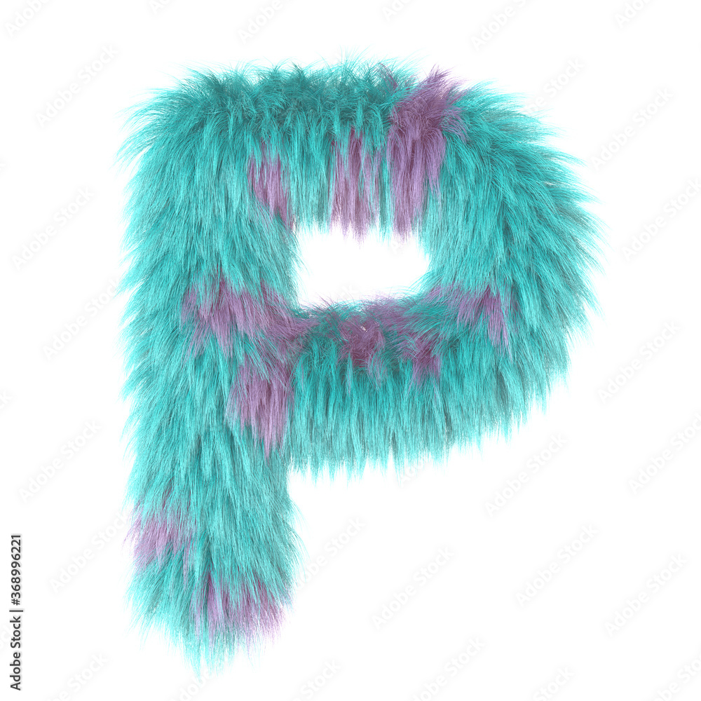 3d cartoon fun animal fur letter P 3d cartoon fun animal fur letter P