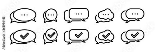 Speech bubbles icon set. Dialogue. Approved. Set of dialogs. Comic cartoon speech bubbles. Discussion dialog logo illustration. Comic cloud .