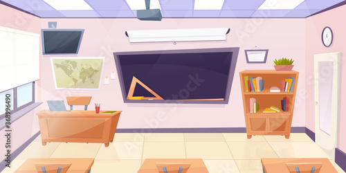 Cartoon classroom with chalkboard