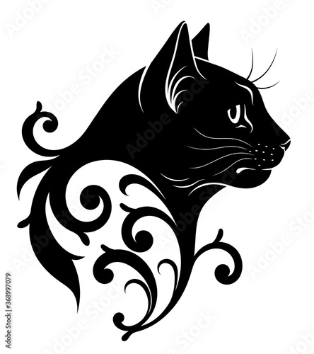 Cat head with floral decoration