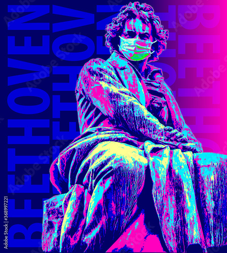 Ludwig van Beethoven pop art stil with face mask