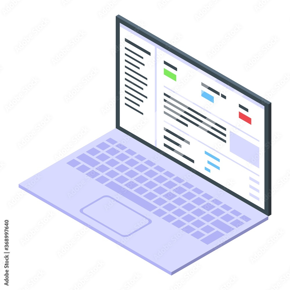 Auditor laptop icon. Isometric of auditor laptop vector icon for web design isolated on white background Auditor laptop icon. Isometric of auditor laptop vector icon for web design isolated on white background