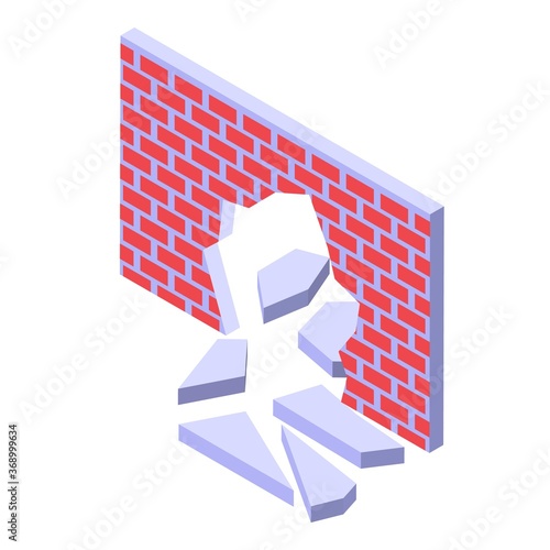 Brick wall breakthrough icon. Isometric of brick wall breakthrough vector icon for web design isolated on white background