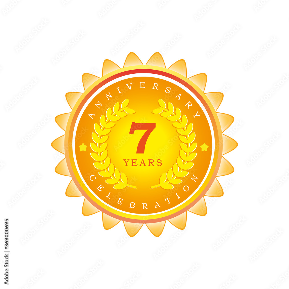 7 Years anniversary Golden badge logo. Vector illustration for your emblem design 7 Years anniversary Golden badge logo. Vector illustration for your emblem design