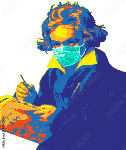 Ludwig van Beethoven pop art stil with hygienic protection