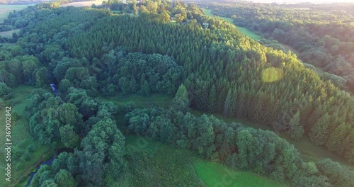The most beautiful places in Lithuania from the air - Samogitia, Kalnalis. Observation tower in the forest. Summer evening. Long shadows - 2