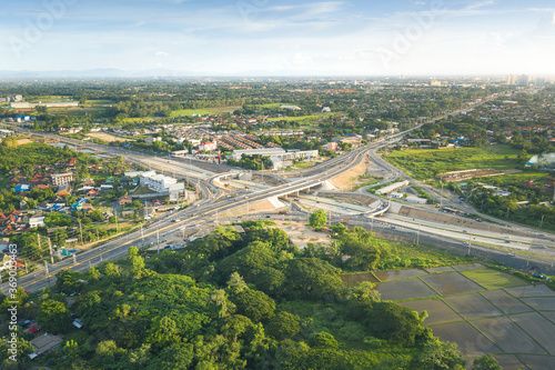 Aerial view of highway road and intersection road in Chiang Mai of Thailand.