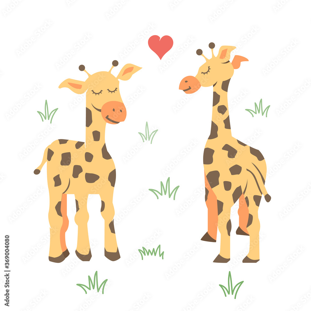 Illustration of a Giraffe Couple Facing Each Other, cartoon vector illustration on white background Illustration of a Giraffe Couple Facing Each Other, cartoon vector illustration on white background