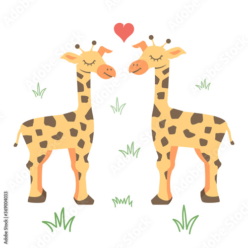 Illustration of a Giraffe Couple Facing Each Other  cartoon vector illustration on white background
