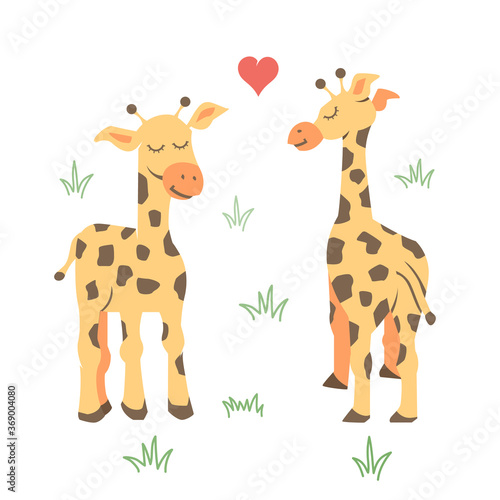 Illustration of a Giraffe Couple Facing Each Other  cartoon vector illustration on white background