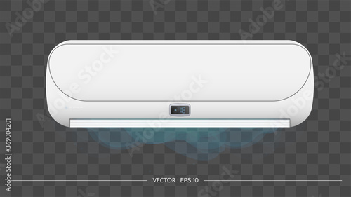 White air conditioner emits cold 3d. Realistic air conditioner vector.