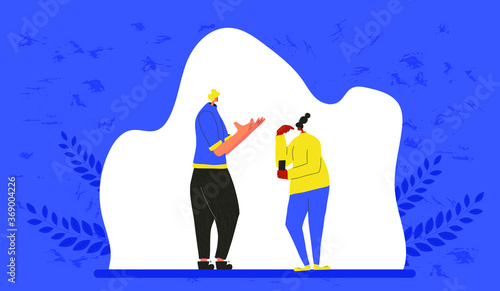 Adult people give a good talking to teenager girl. Vector flat illustration.