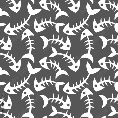 Seamless  endless pattern with fish bones on dark background  vector eps 10 format